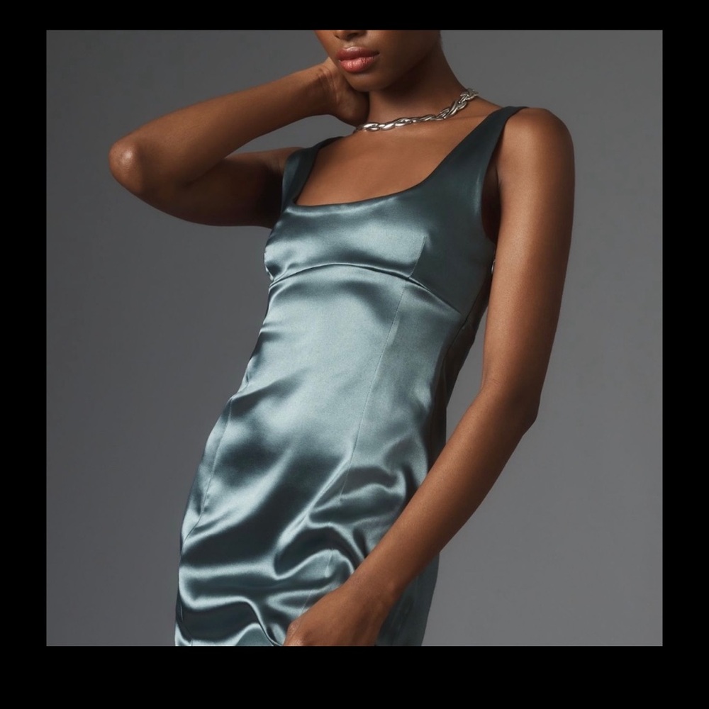 Maeve by Anthropologie square neck satin stretch midi dress